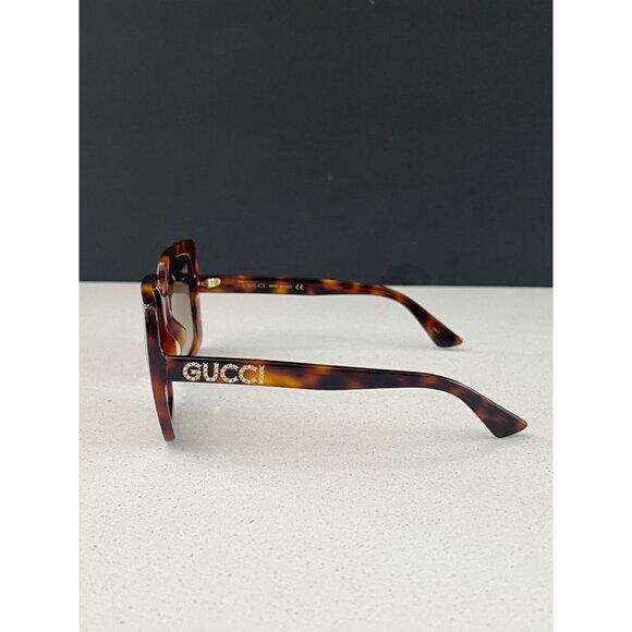 Gucci  GG0418S 003 Rectangular Acetate rhinestone brown Sunglasses -Spotted Turt - Picture 6 of 9